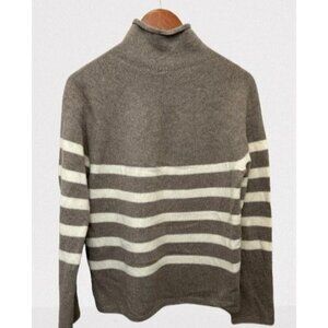 UNIQLO High Neck Oversized Pullover Wool Blend Stripes Beige Sweater Size Small